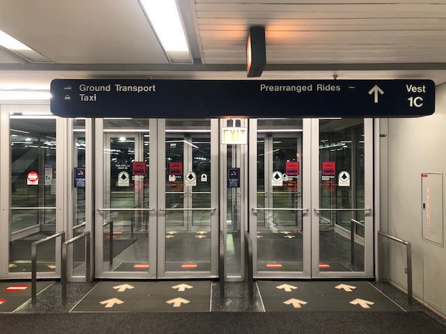 exit door of arrivals at O'hare airport