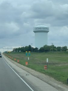 Water tower labeled "Cedar Rapids" for Limo Service Cedar Rapids